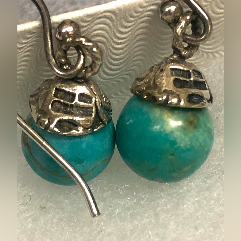 Dangling Turquoise & Sterling Silver cute! Earrings, vintage